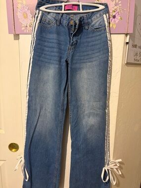 Telepatia Light Blue Side-Stripe Wide Leg Jeans with Hem Ties Size  0